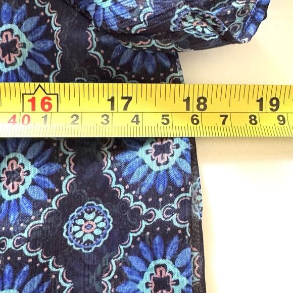 MISA Los Angeles Sheer Anita Button Front Blouse Top in Blue Valencia Tile - Picture 7 of 12